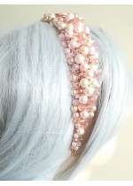 Дизайнерска диадема за коса с кристали и перли Сваровски в розово Pink Crystals and Pearls by Rosie